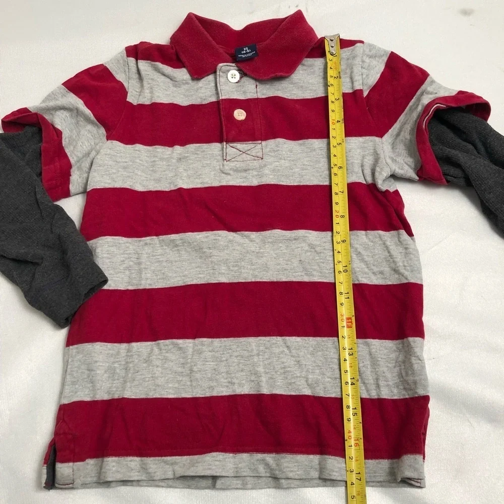 Gap red and gray stripe long sleeve layered look polo t-shirt